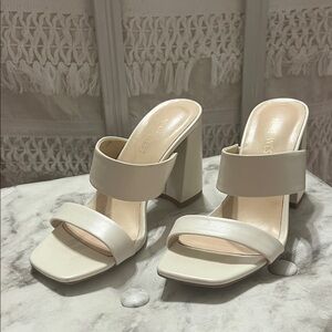 Nine West Cream Block Heel Sandals